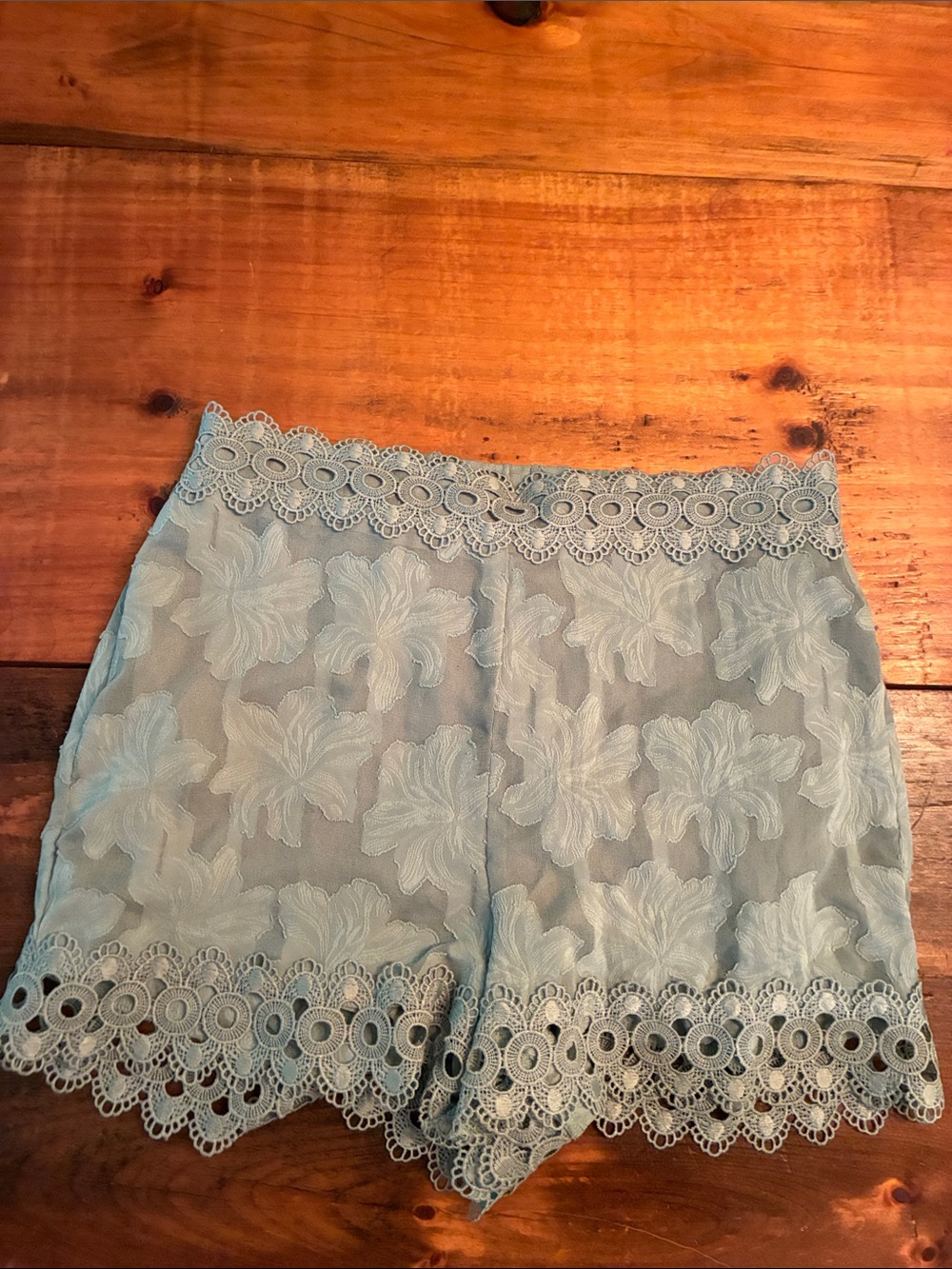 Blue Rain Floral Lace-Hem Shorts - Sage Green